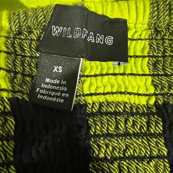 NWOT BP x WILDFANG Black Green Plaid Surplice Top Bubble Sleeve Smocked Back (XS - Picture 6 of 9